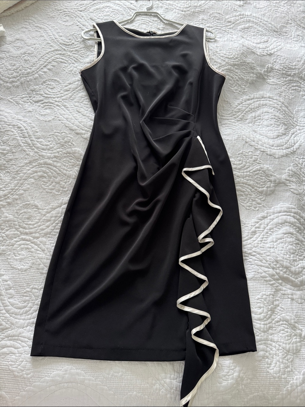Rinascimento Black Midi Dress with Cream Ruffle Trim